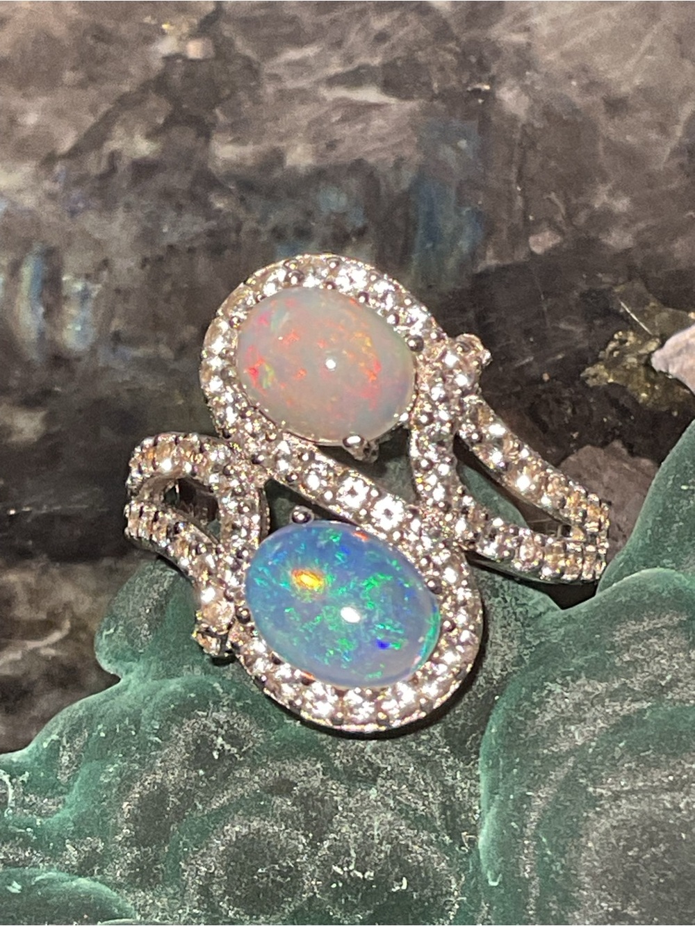 White and Blue Fire Opal .925 Silver Ring 7